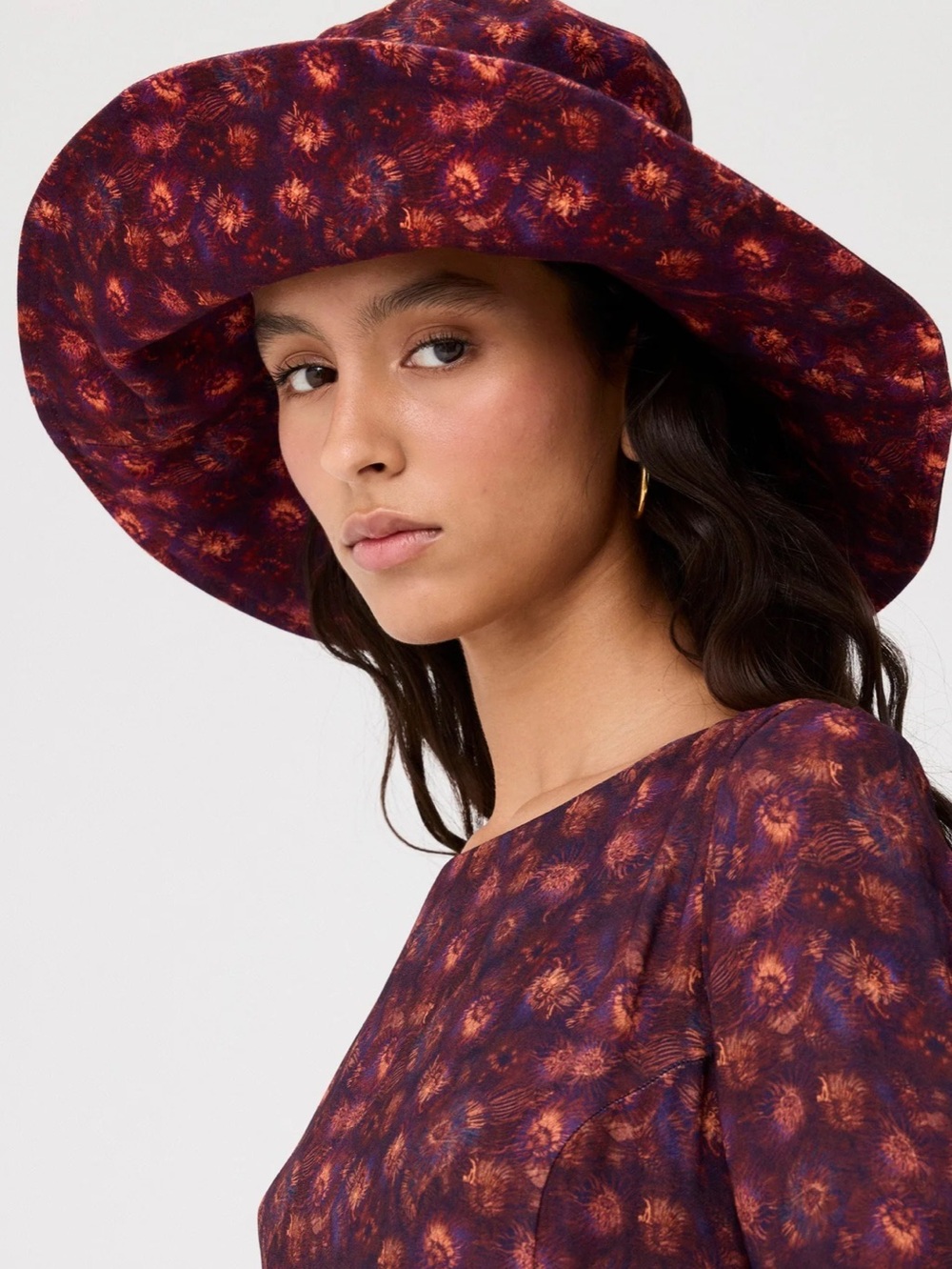 🇪🇸New Romualda Anemona Bucket Hat Grande Sun Hat Burgundy Floral